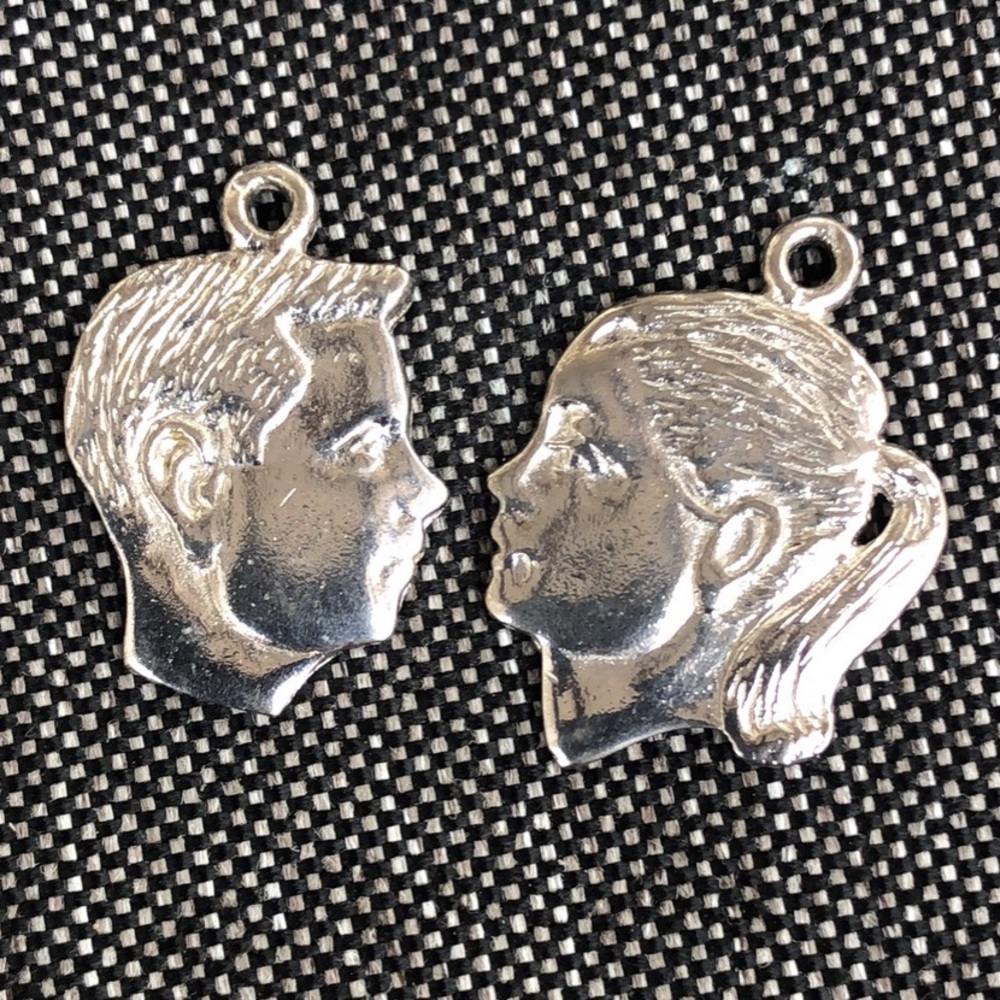 STERLING Silver Charms Boy & Girl Couple Faces? - Set of 2